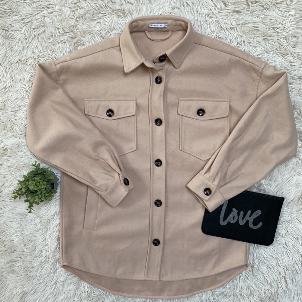 Staccato Button Down Shacket Tan - image 2